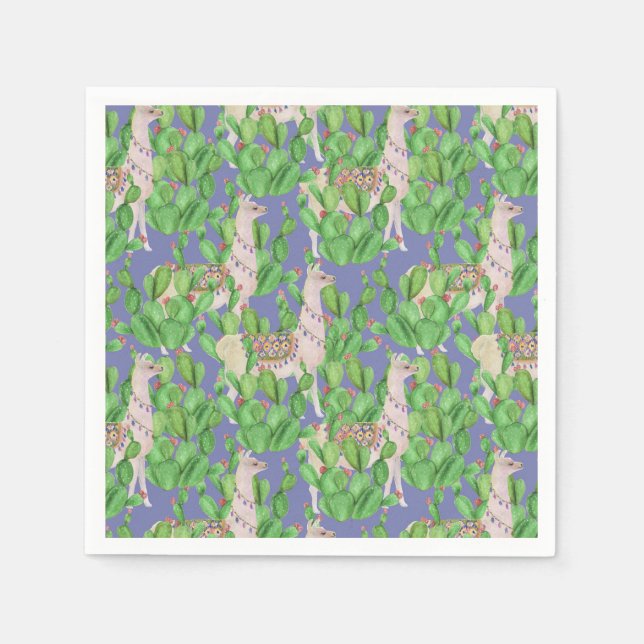 Serviette En Papier Aquarelle Llama & Catus Motif (Devant)