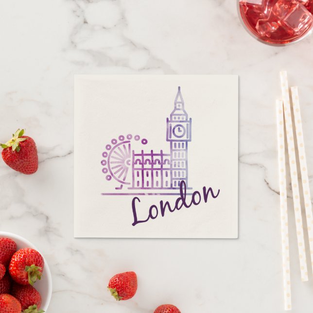 Serviette En Papier Aquarelle Londres Big Ben Napkins - Elégant Royaum (En situation)