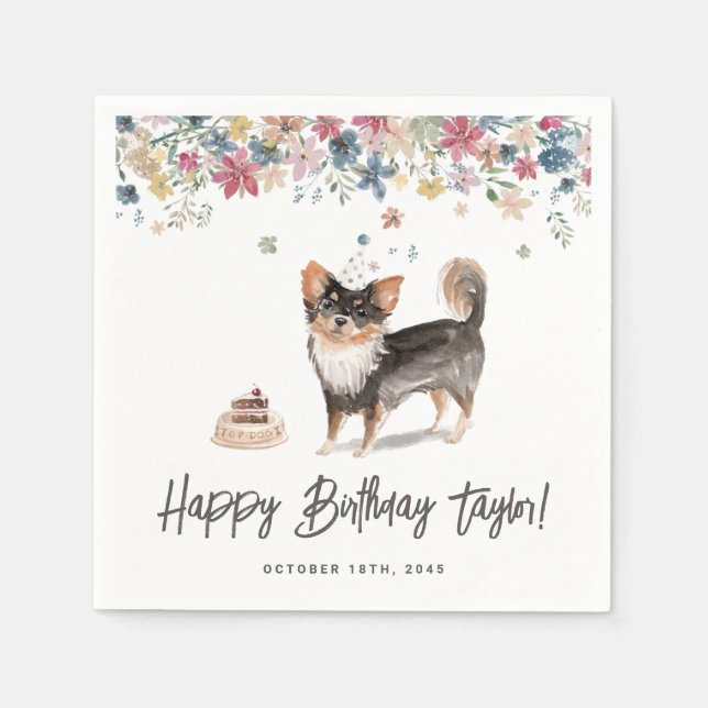 Serviette En Papier Aquarelle Long Haie Chihuahua Chig Anniversaire (Devant)