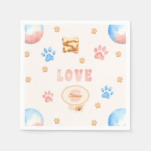 Serviette En Papier Aquarelle "LOVE" Design avec Empreintes de pattes