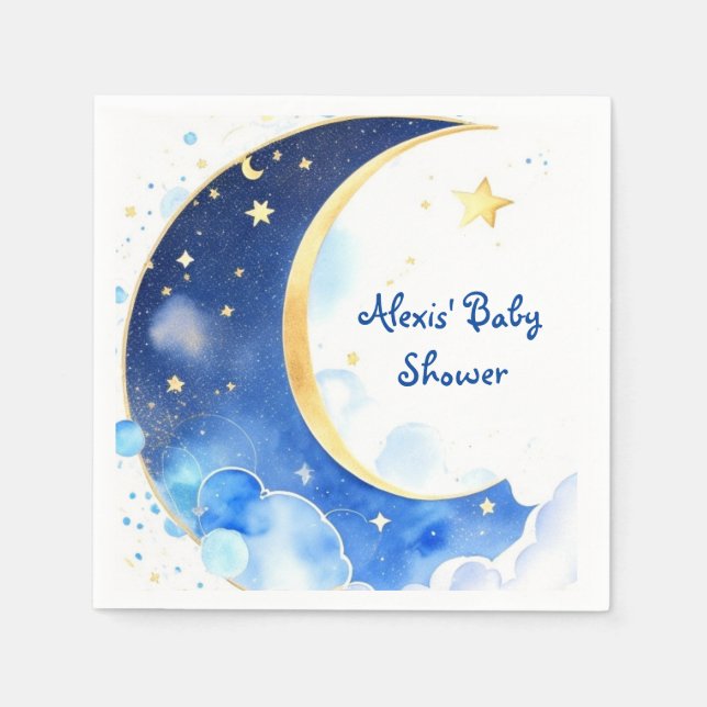 Serviette En Papier Aquarelle Lune céleste et Baby shower des étoiles (Devant)