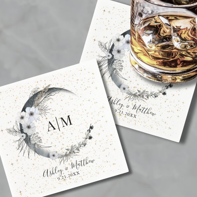 Serviette En Papier Aquarelle Lune étoiles Mariage céleste (Watercolor Moon Stars Celestial Wedding Napkins )