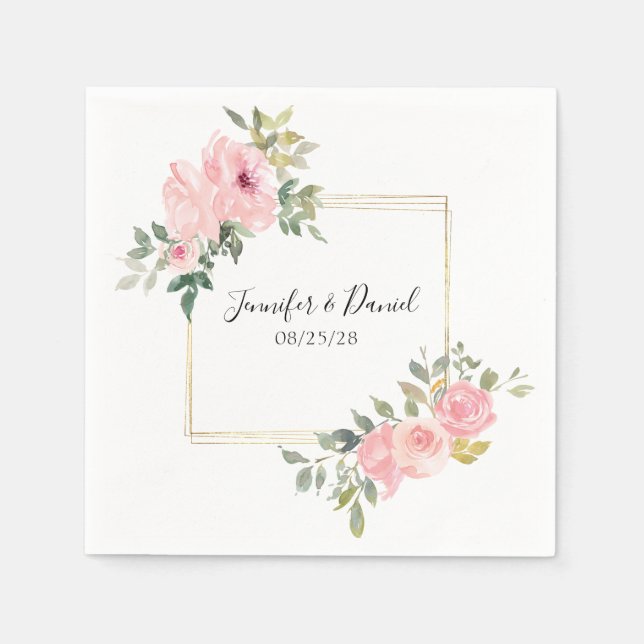 Serviette En Papier Aquarelle Lush Blush rose Mariage Floral (Devant)