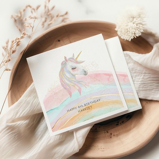 Serviette En Papier Aquarelle magique Rainbow Unicorn Anniversaire (Créateur téléchargé)