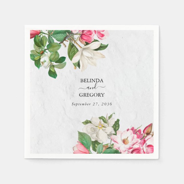 Serviette En Papier Aquarelle Magnolia Fleurs Mariage (Devant)