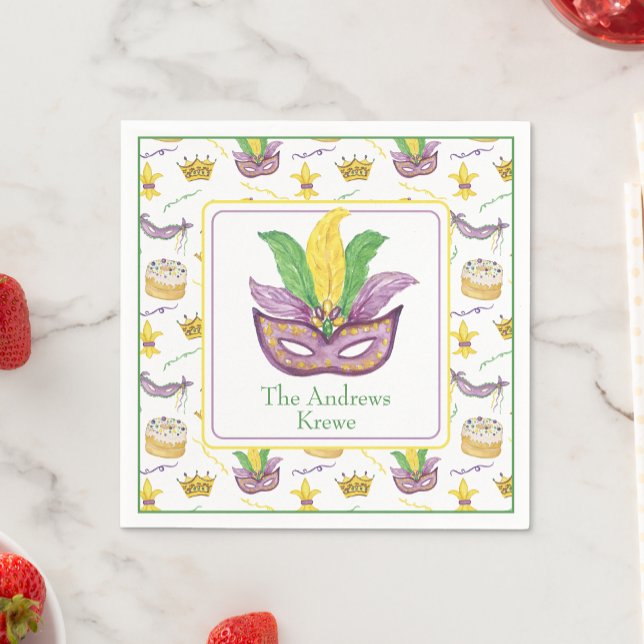 Serviette En Papier Aquarelle Mardi Gras Masque Personnalisé (Créateur téléchargé)