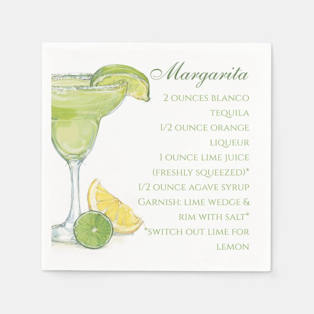 Serviette En Papier Aquarelle Margarita Cocktail Recette Aquarelle (Devant)