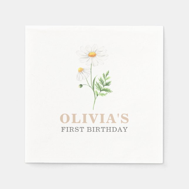 Serviette En Papier Aquarelle marguerite premier anniversaire serviett (Devant)