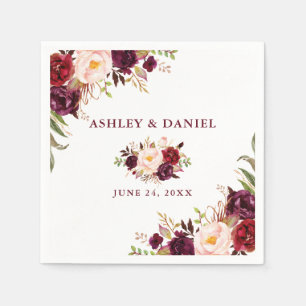 Serviette En Papier Aquarelle mariage Bourgogne Floral