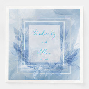 Serviette En Papier Aquarelle mariage d'hiver bleu pervenche marbré