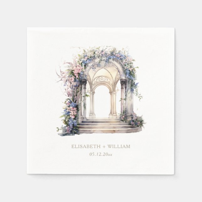 Serviette En Papier Aquarelle Mariage Floral Arch Personnalisé (Devant)