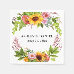 Serviette En Papier Aquarelle Mariage floral de Sunflower Boho