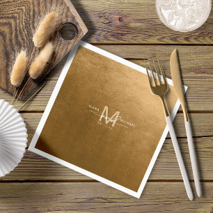 Serviette En Papier Aquarelle Mariage Monogramme Automne Gold ID786
