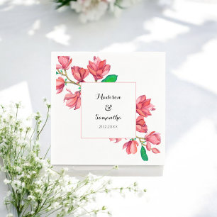 Serviette En Papier Aquarelle Mariage rose blanc Magnolia Floral