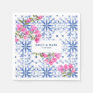 Serviette En Papier Aquarelle mariage Santorin Grèce bleu et blanc