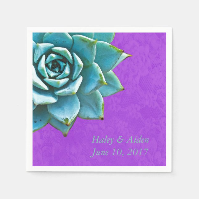 Serviette En Papier Aquarelle Mariage Succulente Fiançailles violet (Devant)