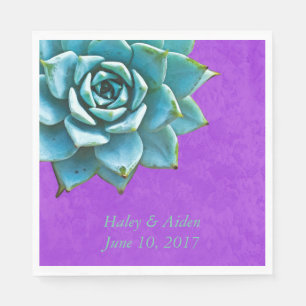 Serviette En Papier Aquarelle Mariage Succulente Fiançailles violet