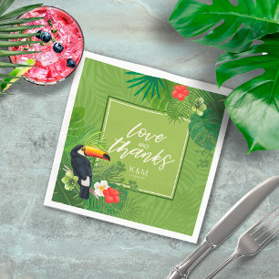 Serviette En Papier Aquarelle Mariage tropical Merci Green ID577