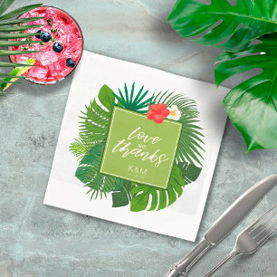 Serviette En Papier Aquarelle Mariage tropical Merci Green V2 ID577