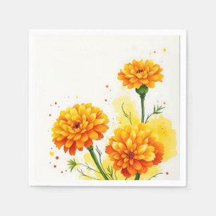 Serviette En Papier Aquarelle Marigolds en orange et jaune