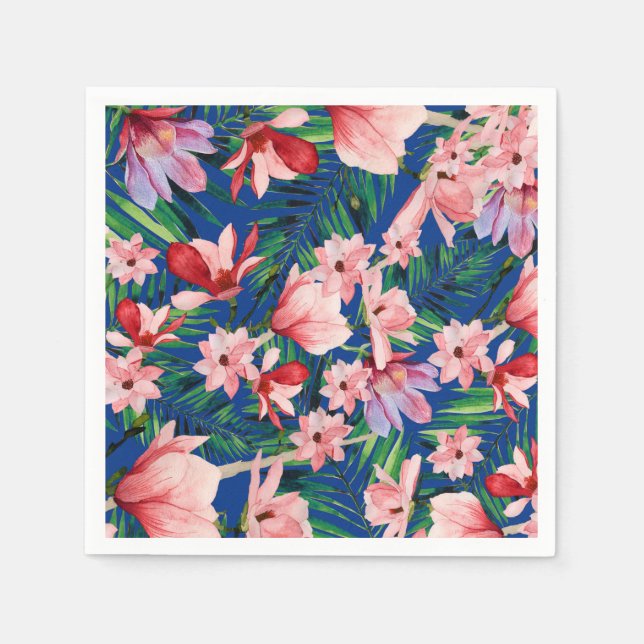 Serviette En Papier Aquarelle marine bleu rouge corail tropical floral (Devant)