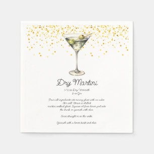 Serviette En Papier Aquarelle Martini sec Cocktail personnalisé Recett