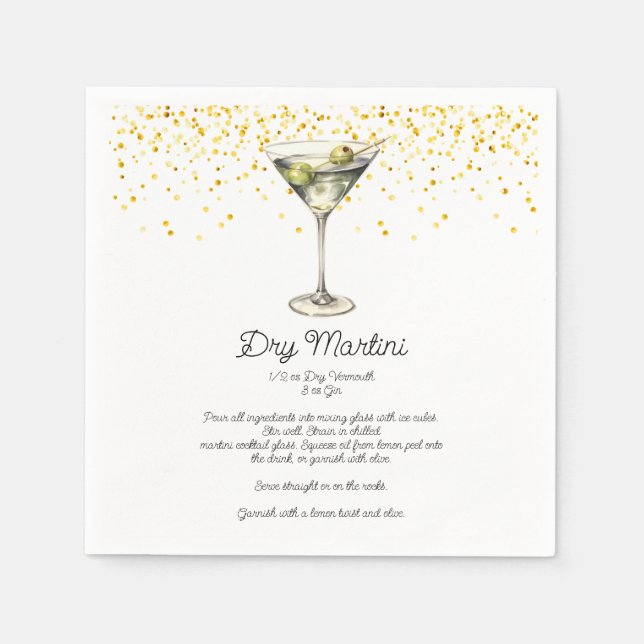 Serviette En Papier Aquarelle Martini sec Cocktail personnalisé Recett (Devant)