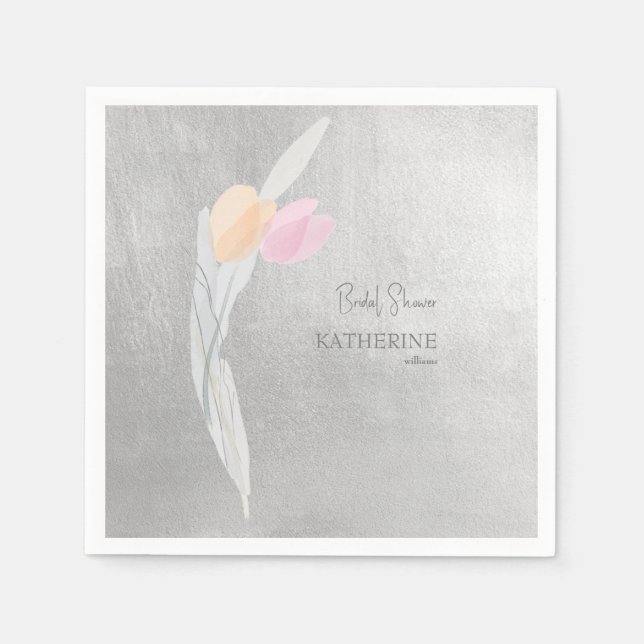 Serviette En Papier Aquarelle métallique argenté Tulip Cocktail (Devant)