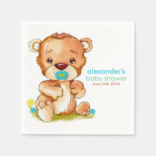Serviette En Papier Aquarelle mignonne Baby shower bébé ours garçon