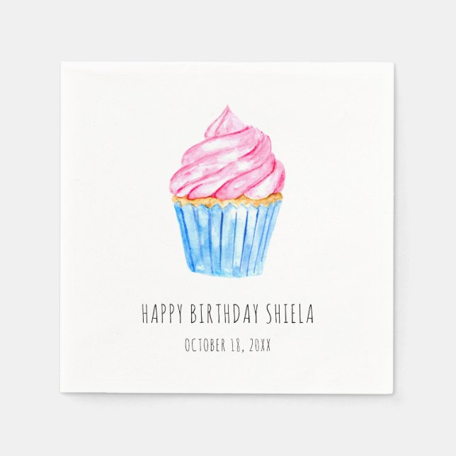 Serviette En Papier Aquarelle mignonne cupcake rose glasting Anniversa (Devant)