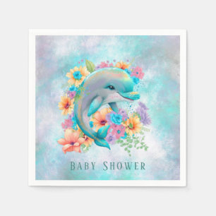Serviette En Papier Aquarelle mignonne Dauphin et Baby shower de fleur