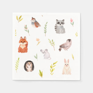 Serviette En Papier Aquarelle mignonne des animaux en bois