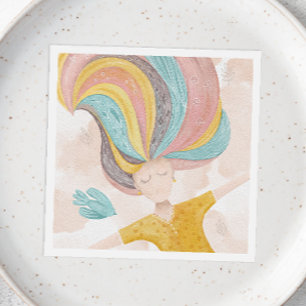 Serviette En Papier Aquarelle mignonne fille de dessin animé. Imaginai