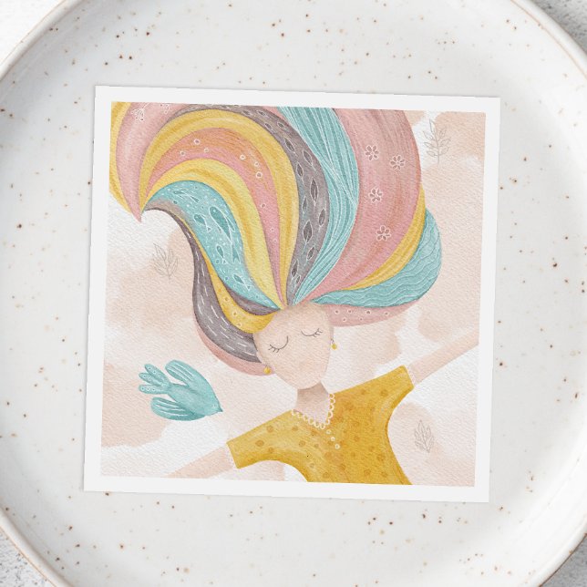 Serviette En Papier Aquarelle mignonne fille de dessin animé. Imaginai (Créateur téléchargé)