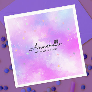 Serviette En Papier Aquarelle mignonne Girl Holographique Pastel Sky S