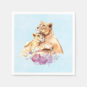 Serviette En Papier Aquarelle mignonne Mère Lion & Cub