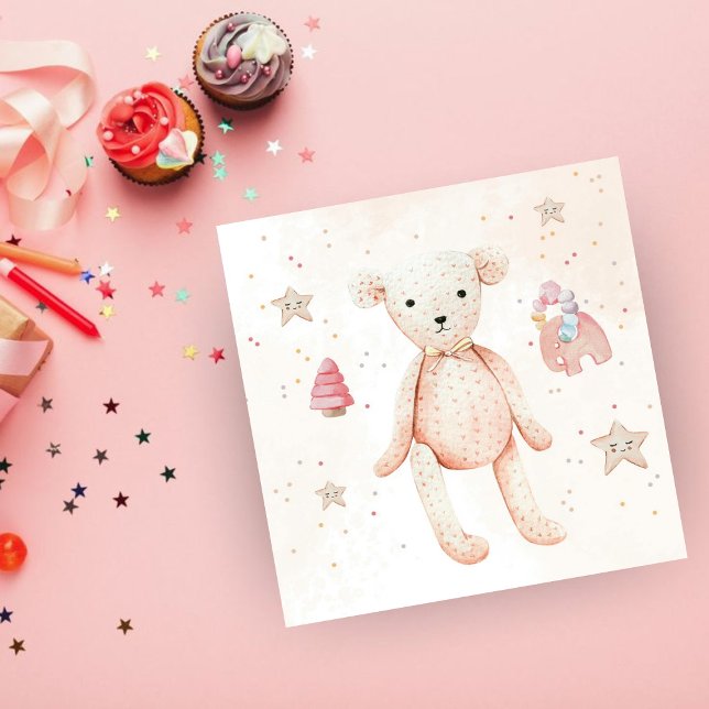 Serviette En Papier Aquarelle mignonne rose bébé Jouets de fille Ours (Créateur téléchargé)