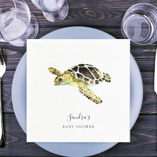 Serviette En Papier Aquarelle minimale du Baby shower de tortue de mer