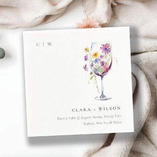 Serviette En Papier Aquarelle minimale Floral Vin Mariage