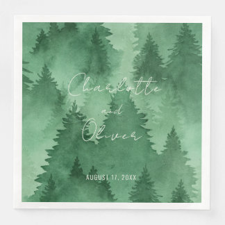 Serviette En Papier Aquarelle Misty Woodland Rustique Moderne