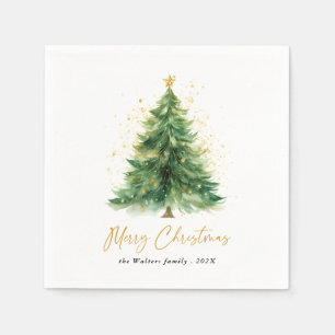 Serviette En Papier Aquarelle moderne Arbre de Noël Non photo