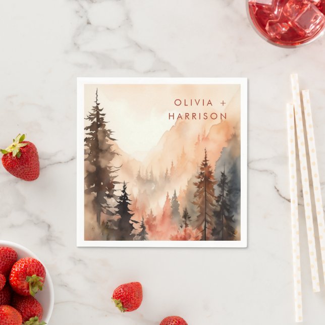 Serviette En Papier Aquarelle moderne Automne Mariage en terre cuite (En situation)