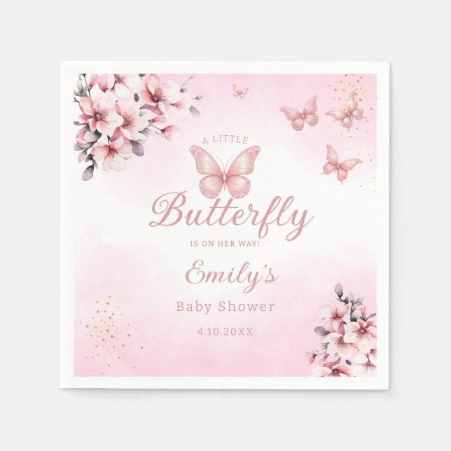 Serviette En Papier Aquarelle moderne baby shower papillon floral (Devant)