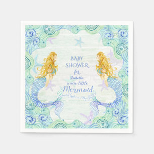 Serviette En Papier Aquarelle moderne Baby shower sirène Waves bois