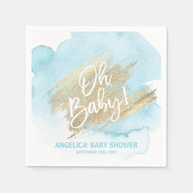 Serviette En Papier Aquarelle moderne bleu Oh Baby shower garçon (Devant)