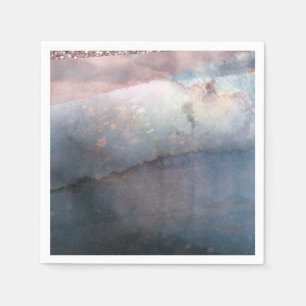 Serviette En Papier Aquarelle Moderne Bleu & Rose Or Rose Chic Glamour