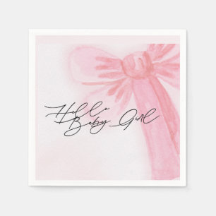 Serviette En Papier Aquarelle moderne Blush Pink Bow Hello Baby Girl