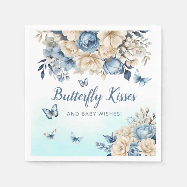 Serviette En Papier Aquarelle moderne Boho Blue Butterfly baby shower (Devant)