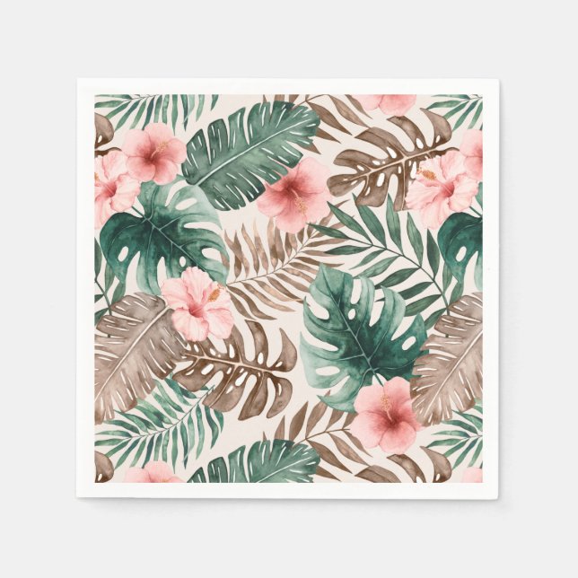 Serviette En Papier Aquarelle moderne Boho Tropical Floral (Devant)