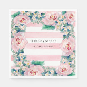 Serviette En Papier Aquarelle MODERNE Chic Large Stripes avec Rose